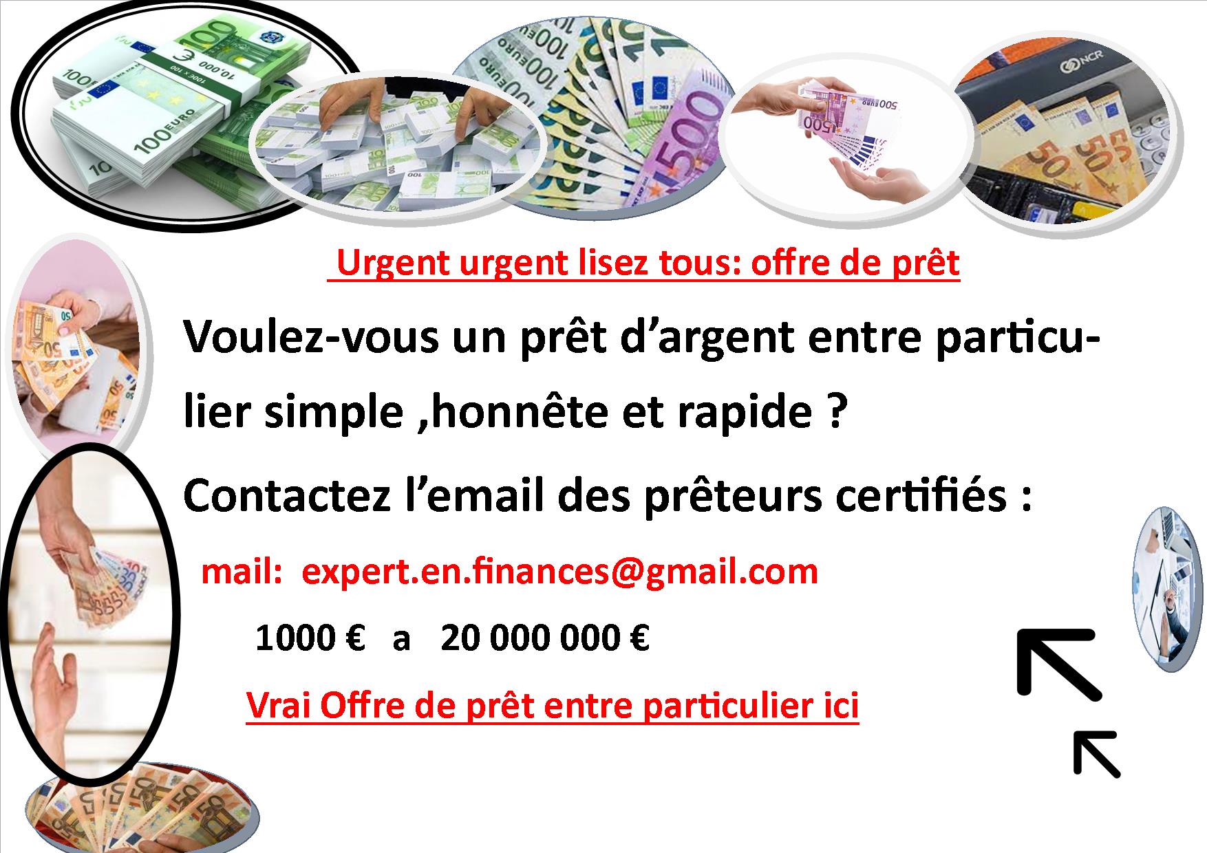 Vrai prêteur vérifié , offre de prêt entre particulier Vérifié , Vrai prêteur vérifié , offre de prêt entre particulier Vérifié ,
avez-vous besoin d’un prêt très fiable ? Contactez : raffybeatrice6@gmail.com ,
1000 € à 100 000 000€ bonjour à tous
1. Paris
2. Marseille
3. Lyon
4. Toulouse
5. Nice